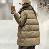 Pinghu Down Jacket Female 2024 Winter New Thickened Stand Collar Long Button Warm White Duck Down Coat Tide-Outfit
