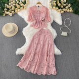 Yuan Age Reduction Heavy Lace Embroidery Round Shirt Design Single Buckle Top Two Sets Of High-Rise