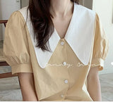Womens Blouse Summer Tops Femme Spring Women Shirt Blue Short Sleeve Cotton Girls Women Blouse Plus Size Blusas Solid