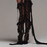 Women's Y2K American Reto Hotsweet Summer Lace Thigh High Socks Sheer Ruffle Floral Stockings Socks Lady Girls-Outfit