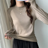 Knitted Semi-High Collar Bottomed Shirt In Autumn And Winter, The New Elastic Soft Waxy Pro-Skin Polished Coat-Outfit