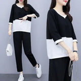 Toloer Spring And Summer New Korean Version Of Fashion Loose Large Size Two-Piece Set Of Casual Small Foot Pants Temperament Show Thin Suit