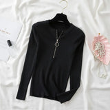Zipper Pullover Knitted Sweaters O Neck Striped Long Sleeve Sweaters Woman Tops Slim Casual Soft Jumper Pull Femme
