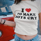 Fashionable Spring New Women's Wear Love Letter Print Slim Short Round Neck Short Sleeved Blouse-Outfit