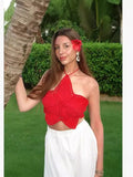 Fashion Hanging Neck With Flower Styling Blouse 2025 Summer New Sexy