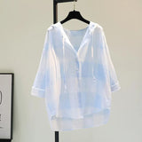 Lattice Hooded Sunscreen Woman 2025 Spring And Summer New Korean Version Of Loose Casual Shirt Thin Top