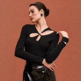 Retro Solid Color Collar With Long-Sleeved T-Shirt Autumn And Winter New Slimming Thin Shirt