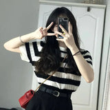 Toloer Knit Short-Sleeved T-Shirt Female 2023 Summer New Korean Version Unique Chic Student Jacket Short Ins