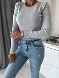 Hot Style Autumn And Winter Simple Pure Color Round Collar New Long Sleeve Knit Top Women-Outfit