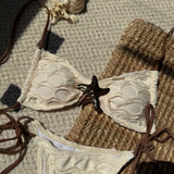 2025 Sexy Bare Back Cloth Splicing Drawstring Strap Split Swimsuit