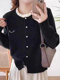 Round-Necked Pearl Sweater Women's European Station Europe 2024 New Spring Cardigan Sweet Gentle Wind Sweater-Outfit