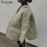 Totatoop Winter Thin Oversize Warm Jacket Coat Parka Women Army Green Pocket Patchwork Loose Streetwear Casual Cotton