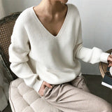 Womens Sweaters 2021 Autumn Winter Casual V Neck Women Pullover Sweater Solid Long Sleeve Loose Knitted Cashmere