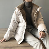 Crriflz ladies winter solid down Jacket women oversize loose coat stand-up collar thick warm causal chic parka 2022 new