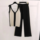 Color Before And After The V-Neck Vest Knitted Fork Tops Knitted Knitted Two-Piece Trousers Knitted