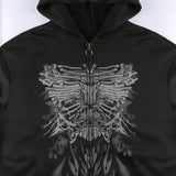 Front Zip Printed Hoodie-Outfit