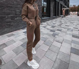 Temperament Commuting 2023 Autumn Winter New Fashion Versatile Sports Suit Casual Hooded Pocket Zipper Design Jumpsuit for