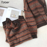 Pullover Patchwork Loose Lantern Long Sleeve Women Simple Knitted Sweater Elegant All-match Oversize Streetwear Clothes 1028-0-Outfit