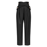 Full Length Pants For Women High Waist Patchwork Cross Sashes Casual Ruched Loose Straight Trousers Female 2023