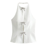 Toloer 2024 New Women's Fashion Casual Versatile Jeans Hanging Collar Top 0541060-Outfit