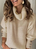 Toloer Solid Color Sweater, Loose Turtleneck Sweater, Women's