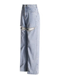 Toloer Design Sense Set Diamond Wide Leg Pants Spring 2024 New Fashion High Waist Nail Bead High Sense Jeans Woman-Outfit