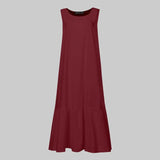 Women Maxi Long Dress Fashion Summer Sundress Vintage Cotton Ruffles Casual Loose Sleeveless Party Thin