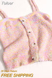Women Sweet Camis Buttons Spaghetti Knitted Backless Camisole Summer Cute Tank Tops For Women Casual Crop