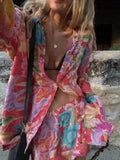 Fashion Printed Long Sleeve V-Neck Loose Pants