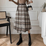 Vintage Designer Long Skirt Women Y2k Knee Length Tartan Plaid Maxi Skirts Casual Fashion Elegant High Waist A-line
