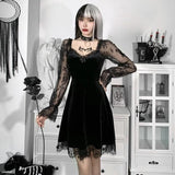 Dark Dress Lace Stitching Shows Chest Long-Sleeved Lotus Leaf Edge Waist Shows Thin Casual Dress-Outfit