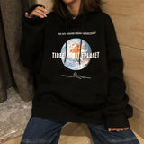 Women Harajuku Hoodie Autumn And Winter Plus Velvet Sweatshirt Hip-Hop Planet Printing Fashion Hooded Loose Top Women