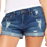 Elastic Holes Ripped Denim Shorts Woman-Outfit