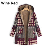 Vintage Ethnic Coats Winter Printed Pockets Hooded Zipper Jackets Full Sleeve Casual Plus Size Plush Parkas