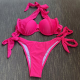 2023 New Hard Cup Yarn Sexy Strap Split Swimsuit