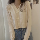 ladies button V-neck pullover sweater women's fall winter 2022 new outer solid color cardigan long-sleeved short knitted