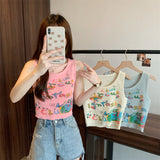 New Retro Small Vest Women Wear Chic Print Slime Sleeveless Knitting