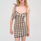 Luxury Retro Sweet Style Dress Women 2025 Summer New Lattice Print Design Short Sling