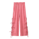 Bow Tie Side Hollow High-Waisted Casual Trousers 2025 Spring And Summer Women's Broad Leg