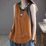 And Linen Vest Women's Large Size 2022 Summer Fashion Design Color Matching Loose Casual Retro Sleeveless Pullover