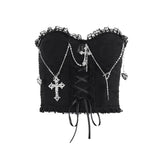 Summer 2024 Sexy Hot Girl Vest Dark Wind Gothic Cross Chain Breast Sling Girl-Outfit