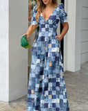 Independent Station Spring And Summer Fashion Printing New V-Collar Trouser Leg Jumpsuit-Outfit