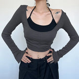 Toloer And Gray Color Patchwork Fake Two T-Shirts Fall 2023-Outfit