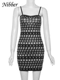 Diamond Print Women’s Sling Straps Mini Dress Sexy Clubwear Slim Female Summer New Trend Midnight Bodycon Slim Vestidos-Outfit