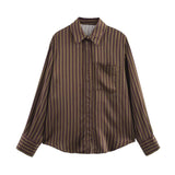 Homemade New Women's Striped Silk-Striped Silk-Striped Silk-Sense Shirt Silk-Striped Trousers