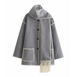 Women's Clothing 2025 Autumn And Winter New Fashion Wool Coat Thick Loose With Scarf Tid
