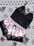 Toloer Hot Selling Lace Pajamas Two-Piece Lace Sling Perspective V-Neck Pajamas Set-Outfit