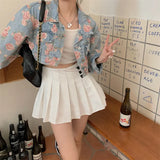 Elegant Rose Printed Women Denim Jackets Long Sleeve Outwear Autumn 2023 Crop Tops Korean Loose Streetwear Coats Chic-Outfit