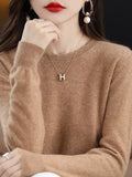 Waxy Leisure Lace Round Neck Bottomed Sweater Women's New Foreign Style 2024 Autumn / Winter Sweater Long-Sleeved Sweater-Outfit
