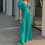 Toloer 2024 New Women's Short-Sleeved Fashion Elegant Plus-Size Wide-Leg